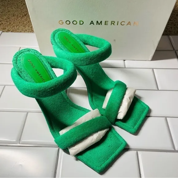 Good American Terry Slip-On High Heeled Sandals - Green TRENDY Y2K