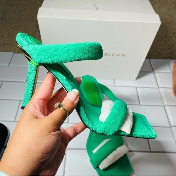 Good American Terry Slip-On High Heeled Sandals - Green TRENDY Y2K