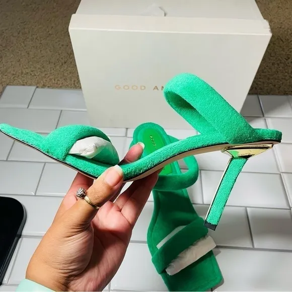Good American Terry Slip-On High Heeled Sandals - Green TRENDY Y2K