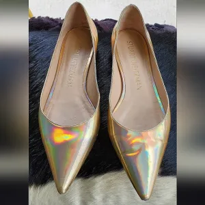 Gorgeous RARE Stuart Weitzman Gold Holographic Emilia Flats Sz 10 MSRP $425