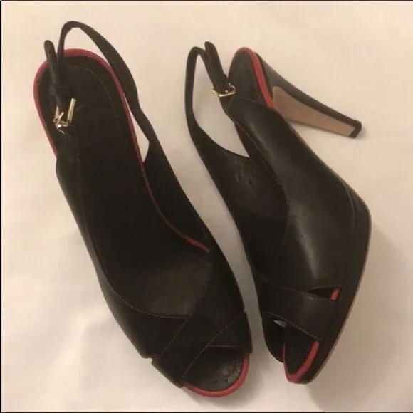 GRAFFITI BLACK/RED LEATHER SLINGBACK SANDA…