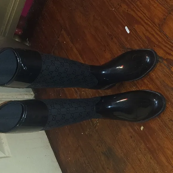 Gucci Black Monogram Rain Boots