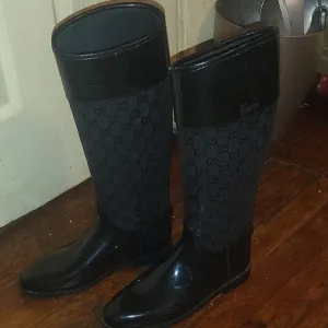 Gucci Black Monogram Rain Boots