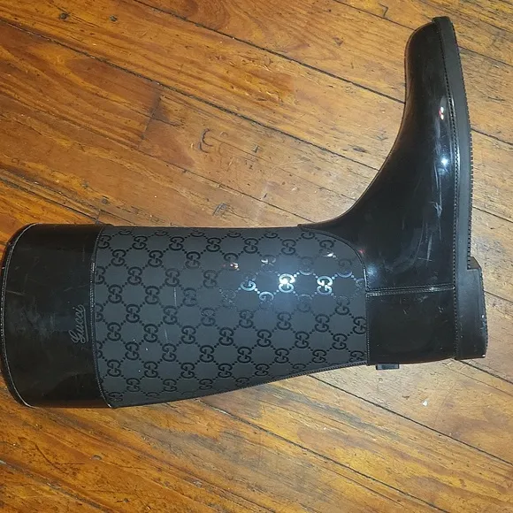 Gucci Black Monogram Rain Boots