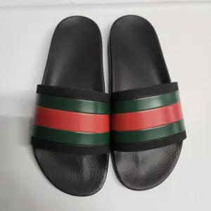 Gucci Black Sandals with Green and Red Accents