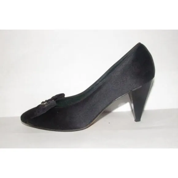 Gucci Black Satin Over Leather w Rhinestone Accent