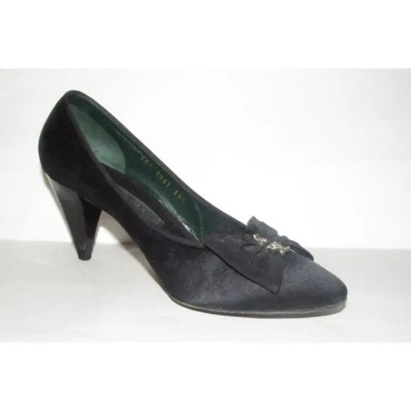 Gucci Black Satin Over Leather w Rhinestone Accent