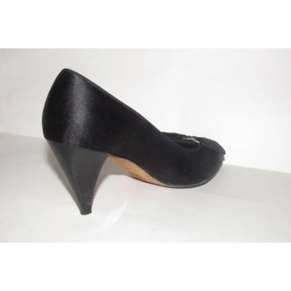 Gucci Black Satin Over Leather w Rhinestone Accent