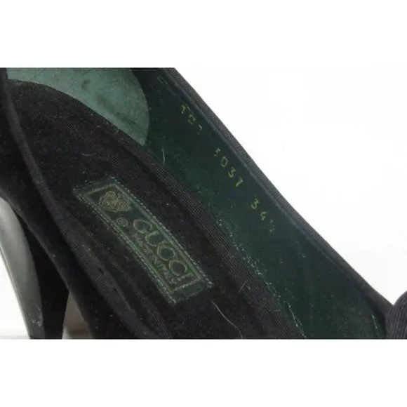 Gucci Black Satin Over Leather w Rhinestone Accent