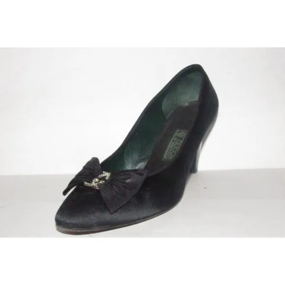 Gucci Black Satin Over Leather w Rhinestone Accent
