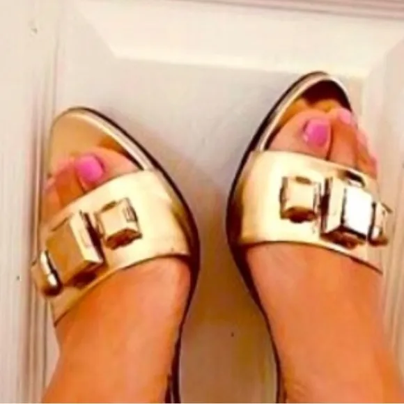 GUCCI Gold GG Guccissima leather 41 C11 open-toe heels pumps shoes
