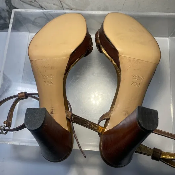 GUCCI metallic bronzo sandals sz 7.5B made in Italy