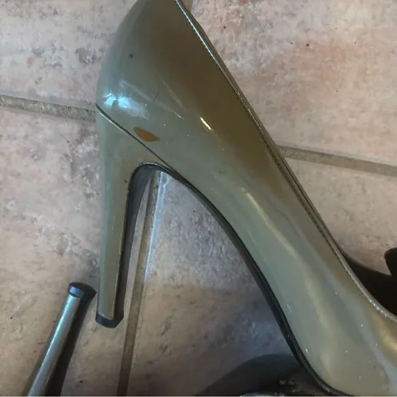 Gucci Pointed Toe Patent Leather Heels army green pumps logo buckle shoes y2k