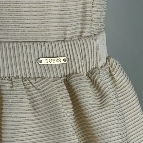 Guess Baby Girls Cap-Sleeve Metallic-Striped Jersey Dress Ivory NWT NEW