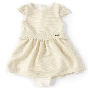 Guess Baby Girls Cap-Sleeve Metallic-Striped Jersey Dress Ivory NWT NEW