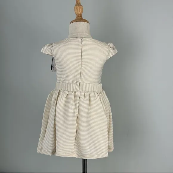 Guess Baby Girls Cap-Sleeve Metallic-Striped Jersey Dress Ivory NWT NEW