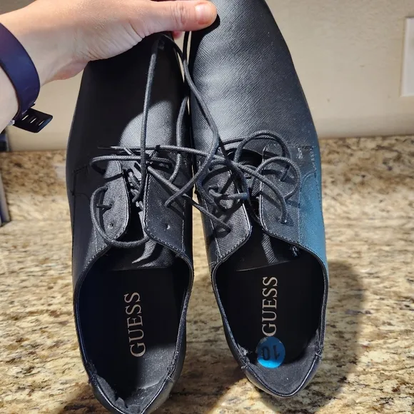 Guess Mens Black Leather Loafers Shoes Office Wedding Groom Size 10