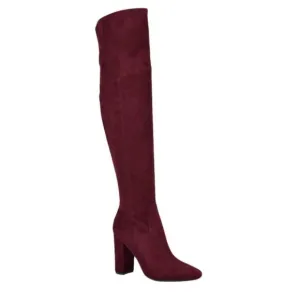 Guess Over The Knee Boots Suede Burgundy Thigh High Heel Boots