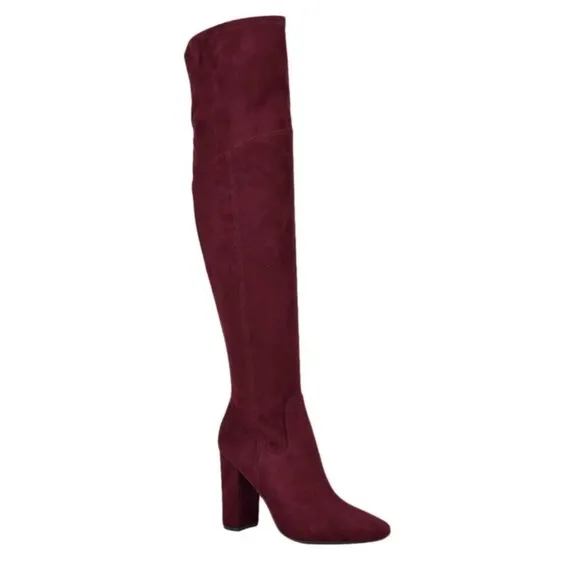 Guess Over The Knee Boots Suede Burgundy Thigh High Heel Boots