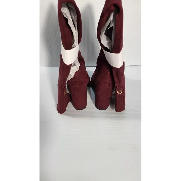 Guess Over The Knee Boots Suede Burgundy Thigh High Heel Boots