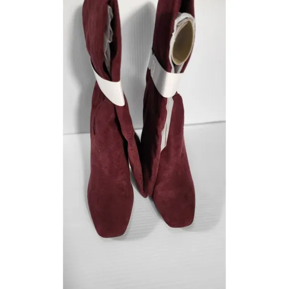Guess Over The Knee Boots Suede Burgundy Thigh High Heel Boots