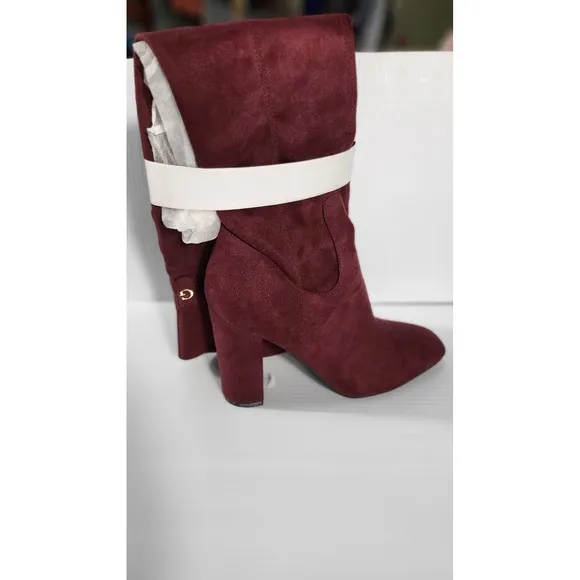 Guess Over The Knee Boots Suede Burgundy Thigh High Heel Boots