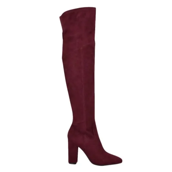 Guess Over The Knee Boots Suede Burgundy Thigh High Heel Boots