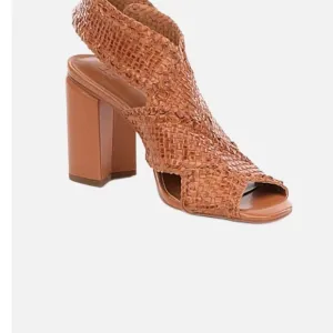 H Halston Size 9 M PENELOPE Brown Weaved Leather Heels Sandals