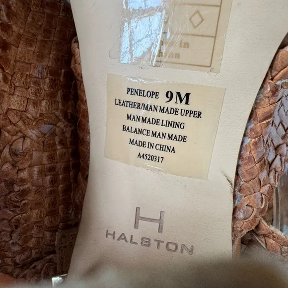 H Halston Size 9 M PENELOPE Brown Weaved Leather Heels Sandals