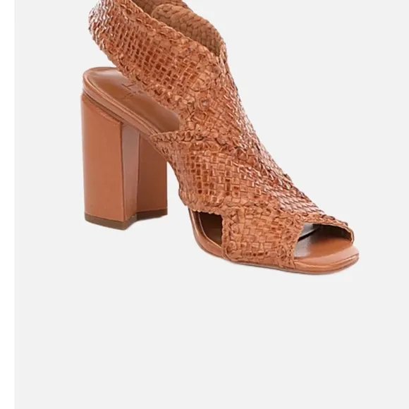 H Halston Size 9 M PENELOPE Brown Weaved Leather Heels Sandals