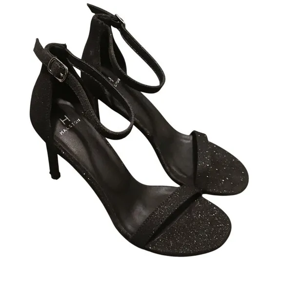 H Halston Women's Maui Open-Toe Ankle-Strap Sparkle Dress Sandals, Black, Size 8