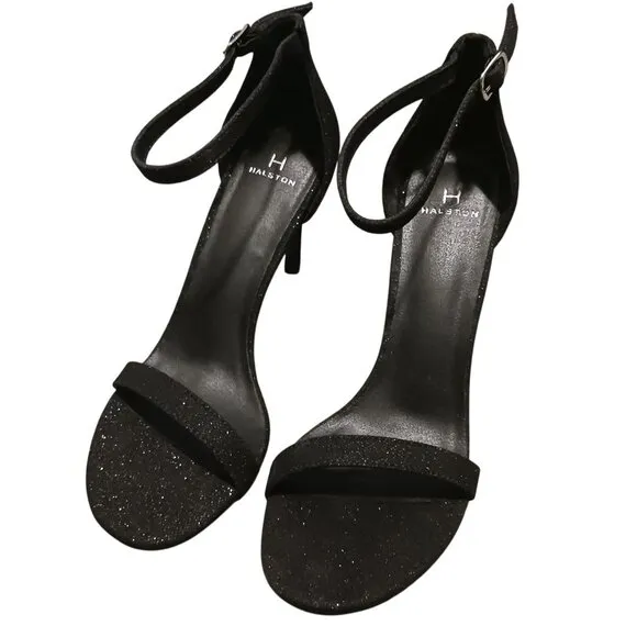 H Halston Women's Maui Open-Toe Ankle-Strap Sparkle Dress Sandals, Black, Size 8