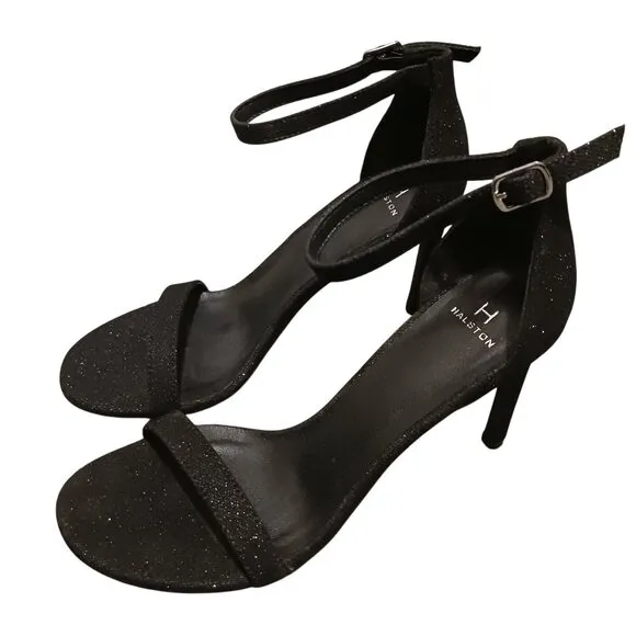 H Halston Women's Maui Open-Toe Ankle-Strap Sparkle Dress Sandals, Black, Size 8