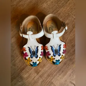 Handmade Huarache Butterfly Sandals- White/Multi