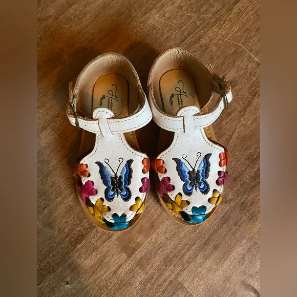 Handmade Huarache Butterfly Sandals- White/Multi