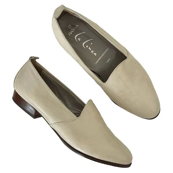 Hassia La Linea Nina Leather Loafers Off White Slip On Shoes F Width UK 5 US 7.5