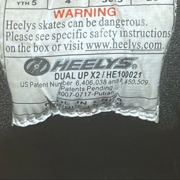 HEELYS UNISEX DUAL UP X2 HOOK &amp; LOOP FASTENER SKATE SHOES Youth Size 5