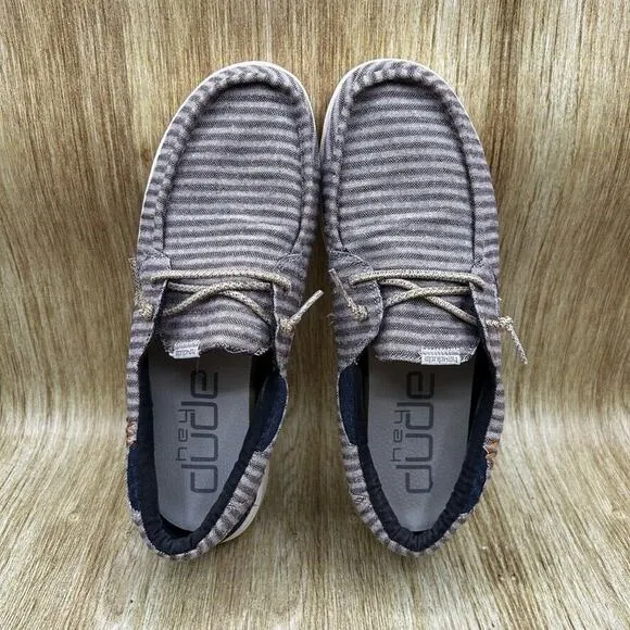 Hey Dude Shoes Welsh Men's‎ Size 9 Stripes Grey Causal Shoes Slip On Loafers