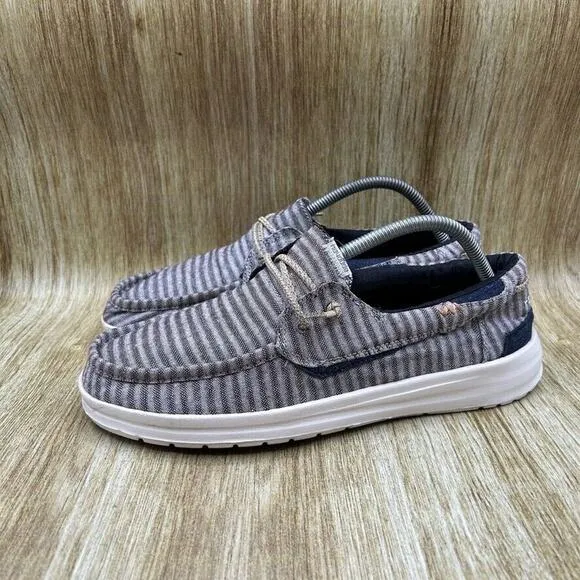 Hey Dude Shoes Welsh Men's‎ Size 9 Stripes Grey Causal Shoes Slip On Loafers