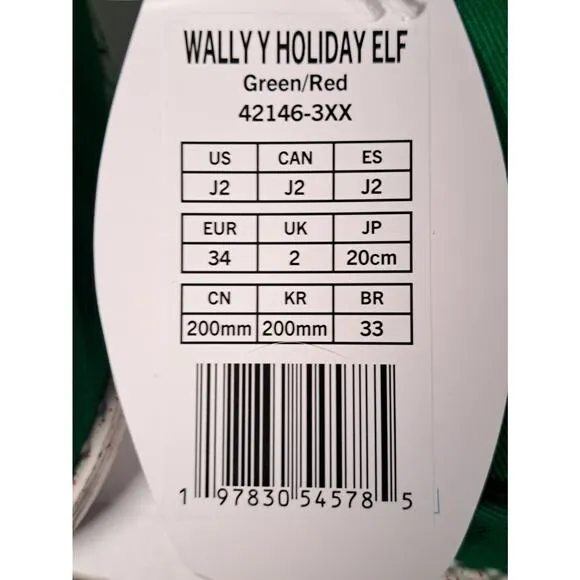 Hey Dude Wally Y Holiday Elf Christmas Shoes Loafers Child : Green/Red Size J2