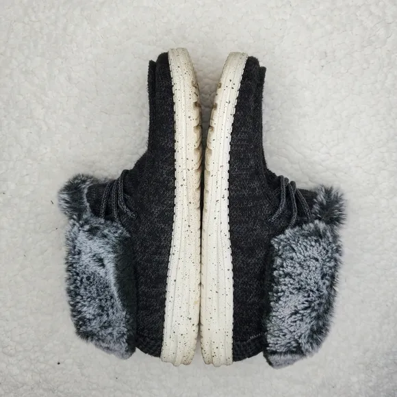 Hey Dude Wendy Gray Fold Cozy Fur Lace Up Bootie Sneakers