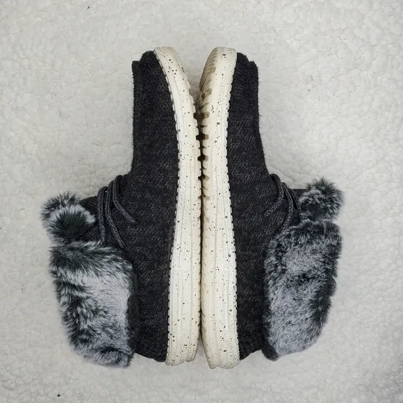 Hey Dude Wendy Gray Fold Cozy Fur Lace Up Bootie Sneakers