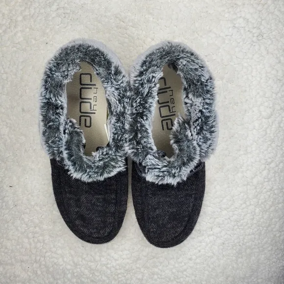 Hey Dude Wendy Gray Fold Cozy Fur Lace Up Bootie Sneakers
