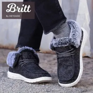 Hey Dude Wendy Gray Fold Cozy Fur Lace Up Bootie Sneakers