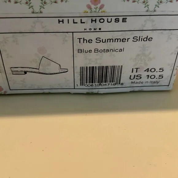 Hill House Womens 10.5 Sandals Summer Slide Embroidered Leather Linen Blue New