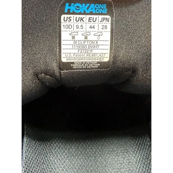 Hoka 1119393-bwht One One Men's Clifton 8 Running Shoes Black Size 10D