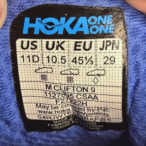 Hoka Mens Clifton 9 Mens Size 11D Running Shoes Athletic Sneakers 1127895 CSAA
