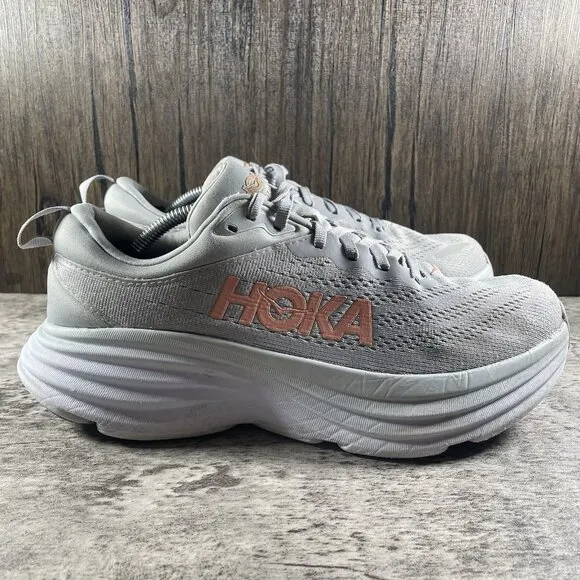 Hoka One One Bondi 8 Womens 9 Shoes Gray Running Sneaker Gym 1127952 HMLR