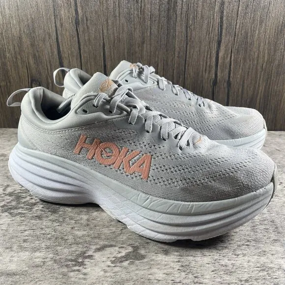 Hoka One One Bondi 8 Womens 9 Shoes Gray Running Sneaker Gym 1127952 HMLR