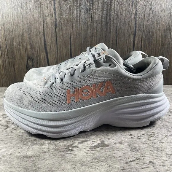 Hoka One One Bondi 8 Womens 9 Shoes Gray Running Sneaker Gym 1127952 HMLR